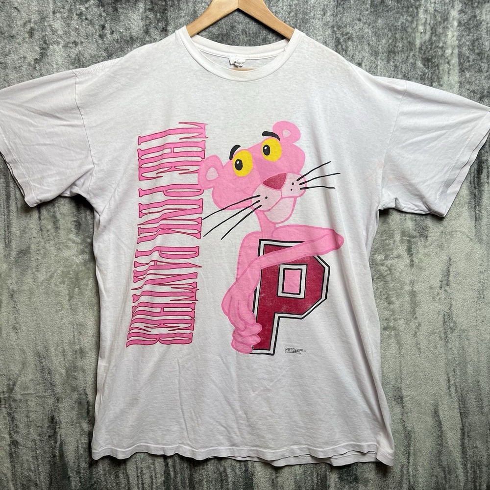Pink Panther Shirt Adult One Size‎ White Vintage 1996 90s AOP Single Stitch
